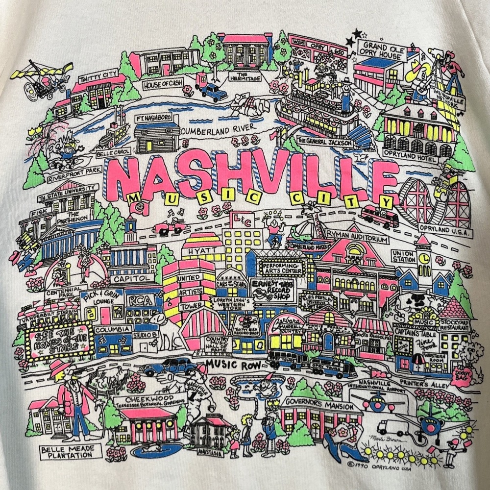 Vintage Nashville Graphic Sweatshirt XL Opryland Ryman Landmark Streetwear 1990s - Picture 2 of 15